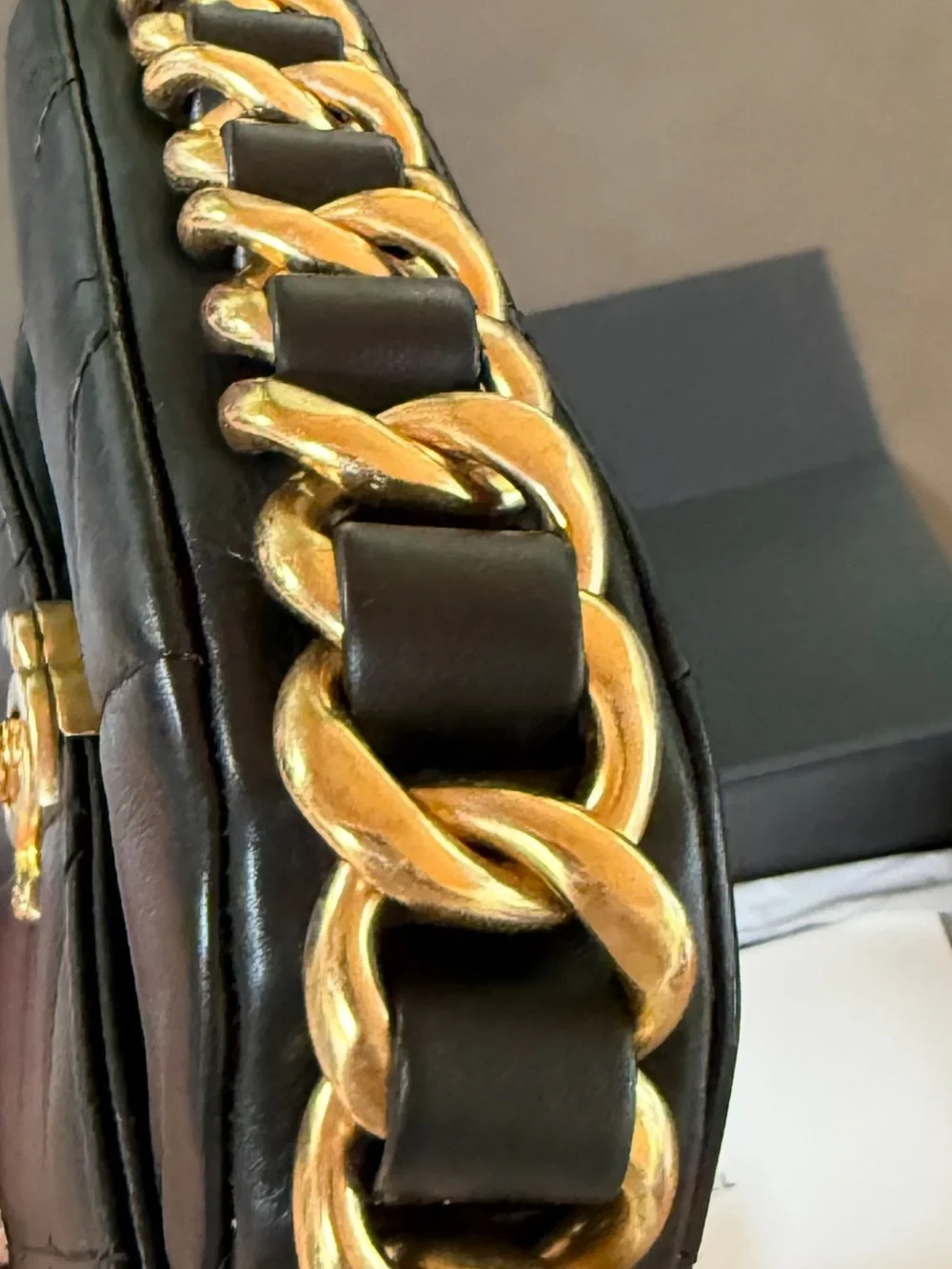 CHANEL Black Quilted Leather Mini Crossbody with Gold Hardware